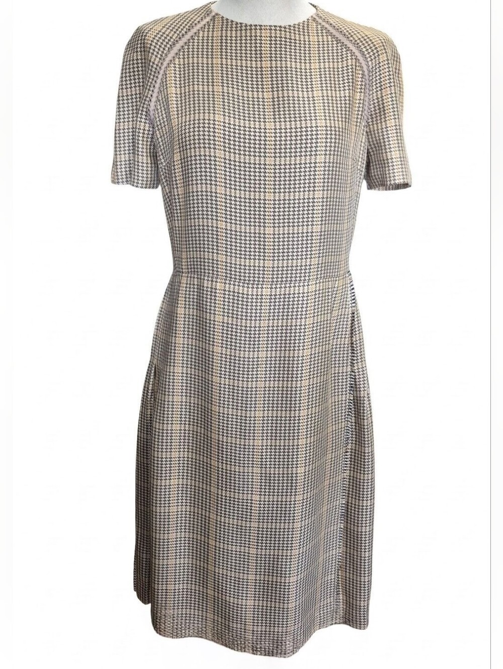 Ralph Lauren Made In Italy Purple Label Houndstooth Midi Dress Size 12